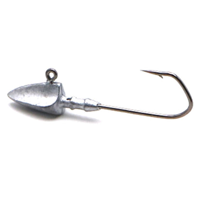 Metallic fishing lure with a hook on a white background
