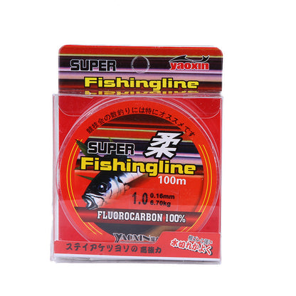 Packaged fishing line with red and black design on a white background