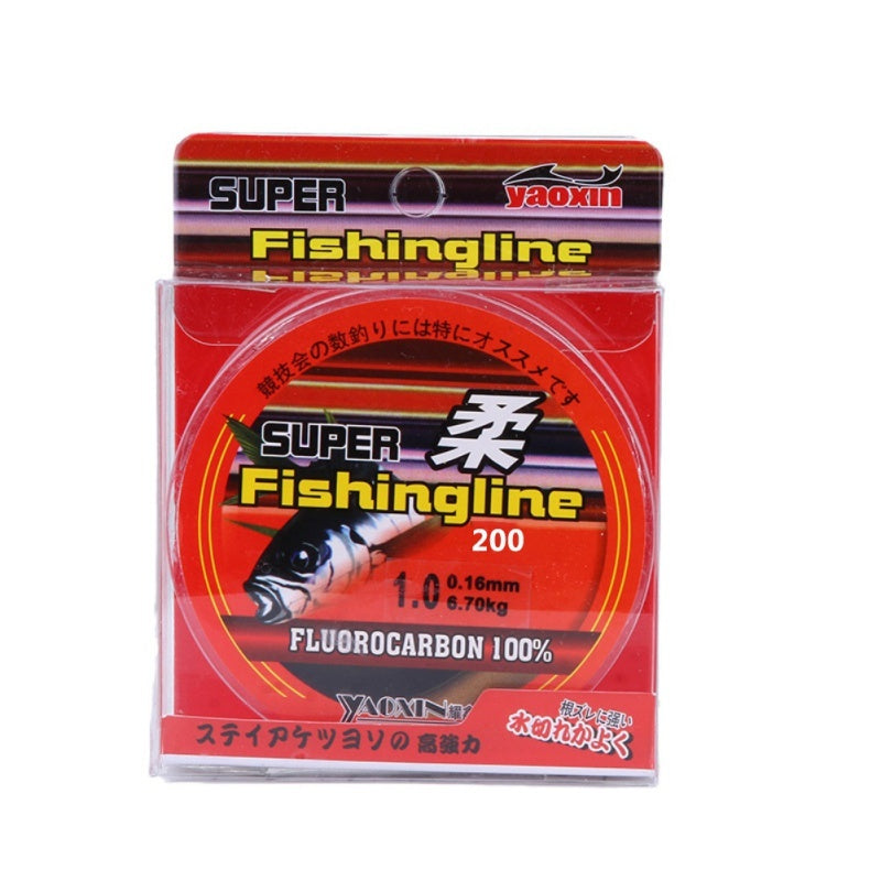Packaged super fishing line with red and black design on a white background