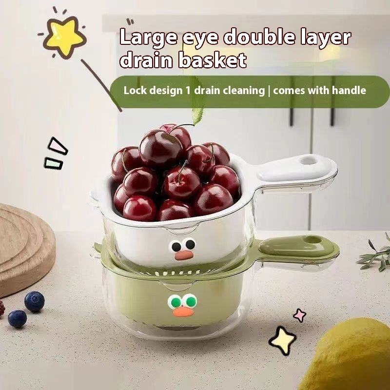 Double layer drain basket with cherries on a light background