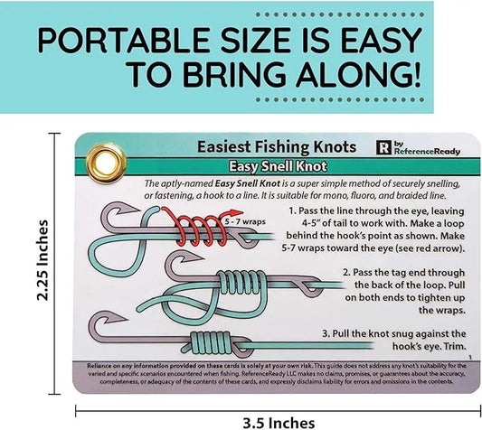 Fishing knot card with instructions and measurements on a white background