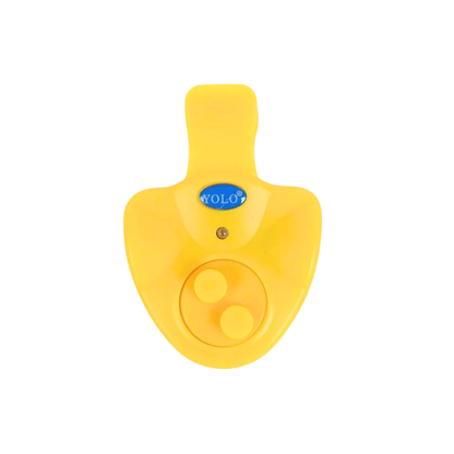 Yellow dog training collar with a visible brand logo on a white background