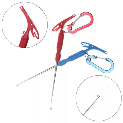 Portable and durable fishing tool kit designed for quick knot tying and hook removal.