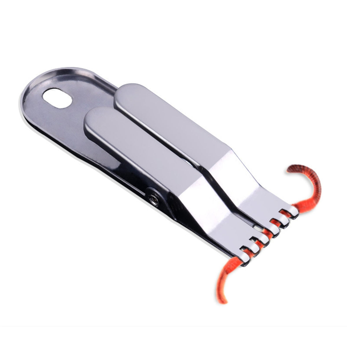 Worm bait clip securely holding bait on hook for fishing