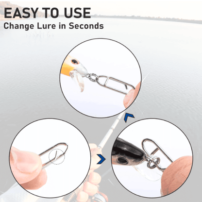 Instructions on how to change a lure, with close-up illustrations and text 'EASY TO USE Change Lure in Seconds'.